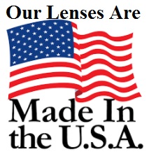 USA Flag Vector with "Our Lenses Are Made In the U.S.A" Sign